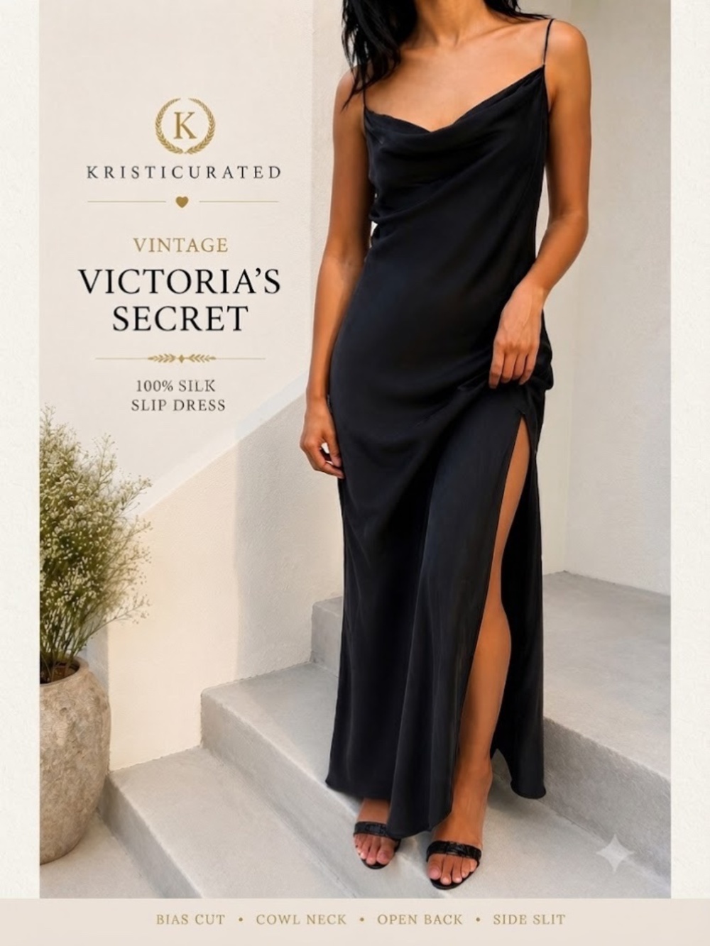 🖤 Vintage Victoria's Secret 100% Silk Bias Cut Slip Dress | Sz Large
